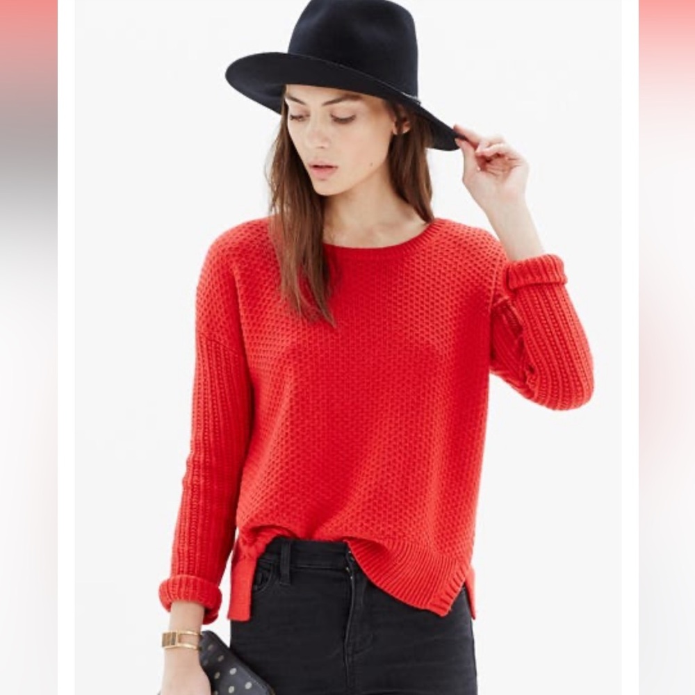 Madewell Red Texture Pullover Crewneck Long Sleeve Ribbed Cozy Warm Sweater